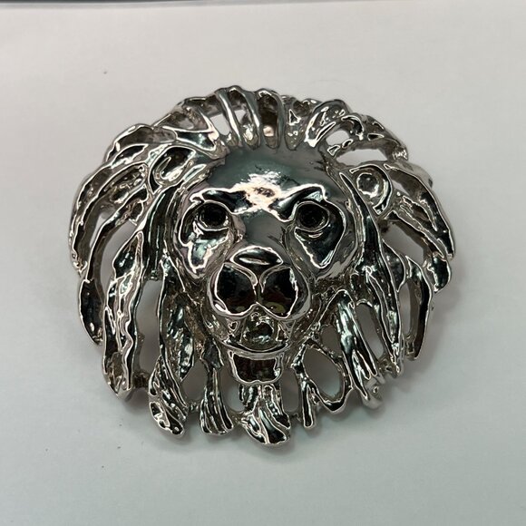 Vintage Silver Tone Lion Head Brooch or Pendant Regal Bold Big Cat Lapel Jewelry - Picture 2 of 7